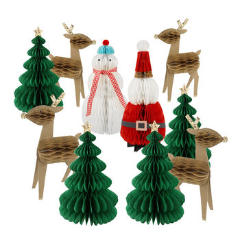 Set Of 10 Christmas Characters Honeycomb Decorations, 2 of 3