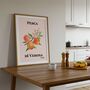 Italian Peach Art Print Poster, Verona Italy, Fruit, Hand Drawn, thumbnail 1 of 4