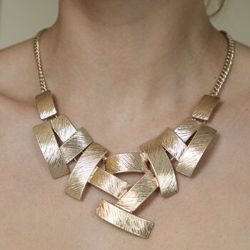 Gold Colour Layered Texture Rectangle Necklace, 2 of 4