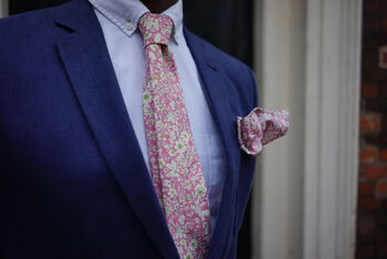 Mens Soft Pink Floral Print Slim Tie, 4 of 12