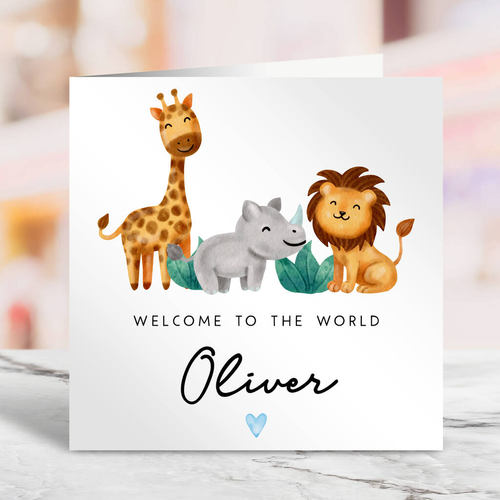Personalised Welcome To The World Safari Baby Card, 1 of 3
