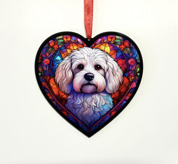 Bichon Frise Stained Glass Effect Heart Suncatcher, 6 of 6