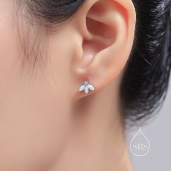 White Opal Marquise Cluster Cz Stud Earrings, 7 of 11