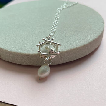 Sterling Silver Mini Robin Nest With Baroque Pearl Necklace, 8 of 9