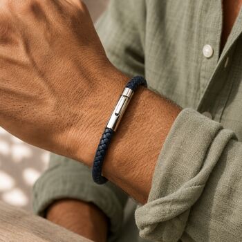 Men's Leather Plait Bracelet With Easy Clasp, 3 of 8