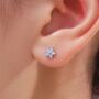 Sterling Silver Tiny Opal Blue Cz Flower Stud Earrings, thumbnail 1 of 12