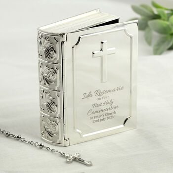 Personalised Holy Communion Bible Box With Rosary Beads, 2 of 9