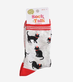 Women's Bamboo Socks Christmas Black Cats, 5 of 5