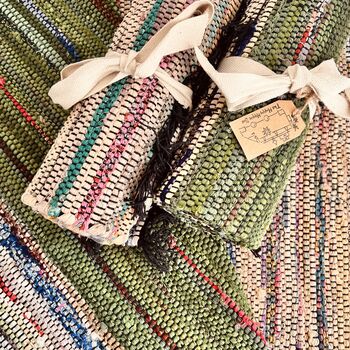 Emerald Green And Natural Rag Rug Bohemian, 5 of 10