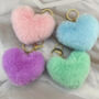 New! Faux Fur Fluffy Heart/ Pom Pom Keyring’s , Six Colours, Two Designs, thumbnail 1 of 3