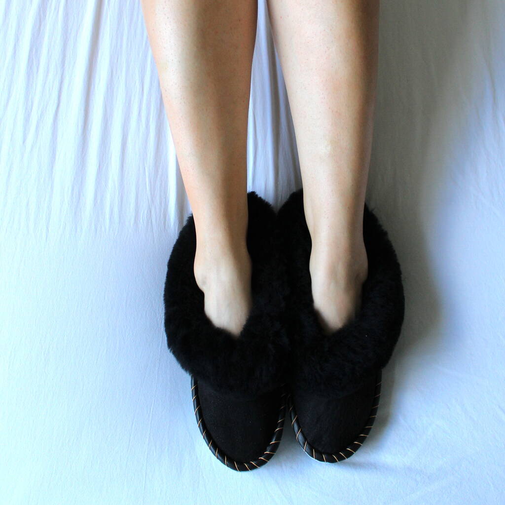 black sheepskin slippers ladies