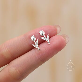 Dainty Tulip Flower Stud Earrings In Sterling Silver, 2 of 12