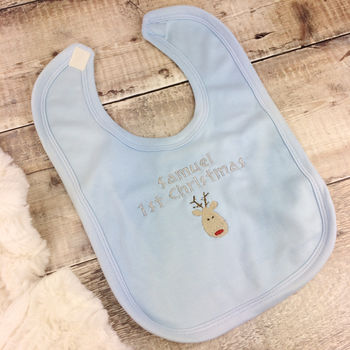 Personalised Embroidered First Christmas Bib, 5 of 7