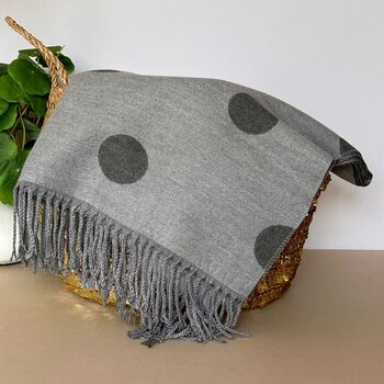 Cashmere Blend Dots Scarf In Grey, 5 of 5
