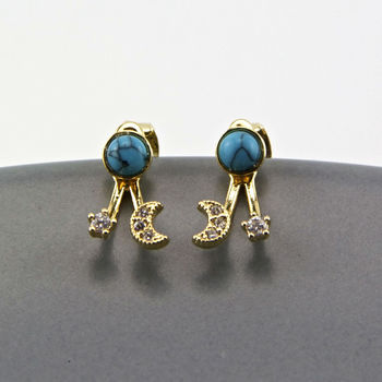 Two Way Turquoise Moon And Star Earrings, 3 of 11
