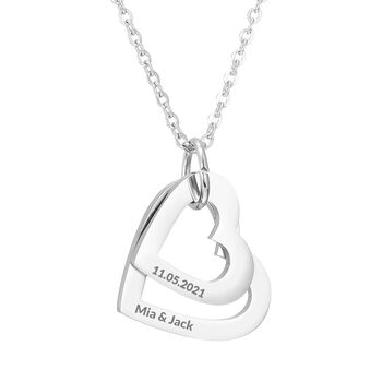 Personalised Double Hearts Pendant Engraved Necklace, 2 of 7