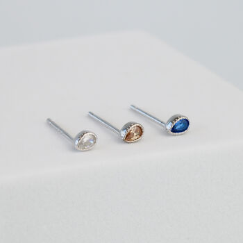 Sterling Silver Tiny Teardrop Crystal Stud Sleeper Earrings, 2 of 5