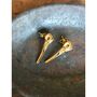 925 Silver Bird Skull Stud Earrings Gold Plated, thumbnail 2 of 4