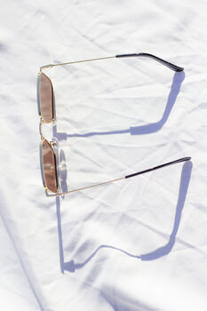 Brown Nose Bridge Angular Rectangle Aviator Sunglasses, 6 of 9