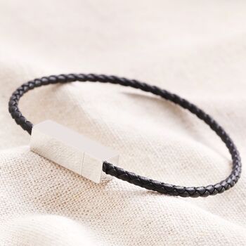 Men's Thin Woven Leather Bracelet In Black, 2 of 10