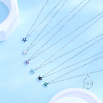 Tiny Black Cz Flower Necklace In Sterling Silver, 5 of 12