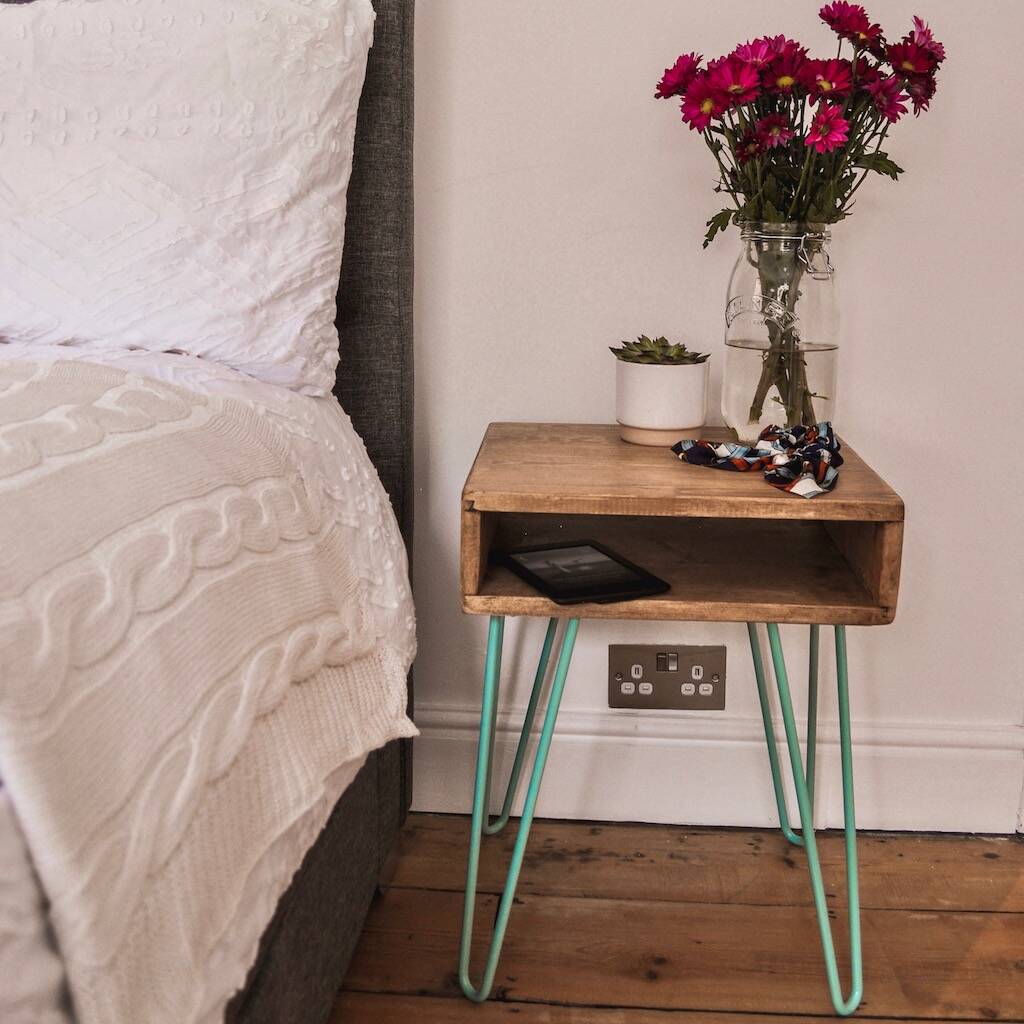 Handmade Bedside Table With Hairpin Legs By The Porcupine Creative
