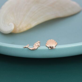 Mismatched Mermaid And Seashell Stud Earrings In Sterling Silver, 8 of 12