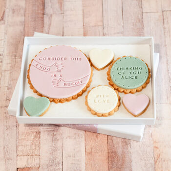 Personalised Hug In A Biscuit Box Of Six Iced Biscuits, 2 of 4