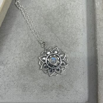 925 Sterling Silver Mandala Moonstone Necklace, 8 of 11