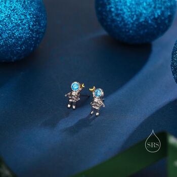 Astronaut Cz Stud Earrings In Sterling Silver, 3 of 11