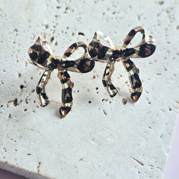 Leopard Print Bow Stud Earrings, 4 of 5