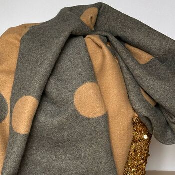 Cashmere Blend Dots Scarf In Camel And Grey, 2 of 5