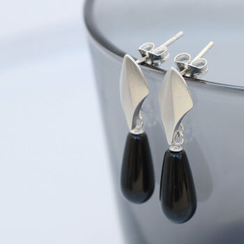 Silver Deco Dropper Earrings With Onyx, 3 of 10
