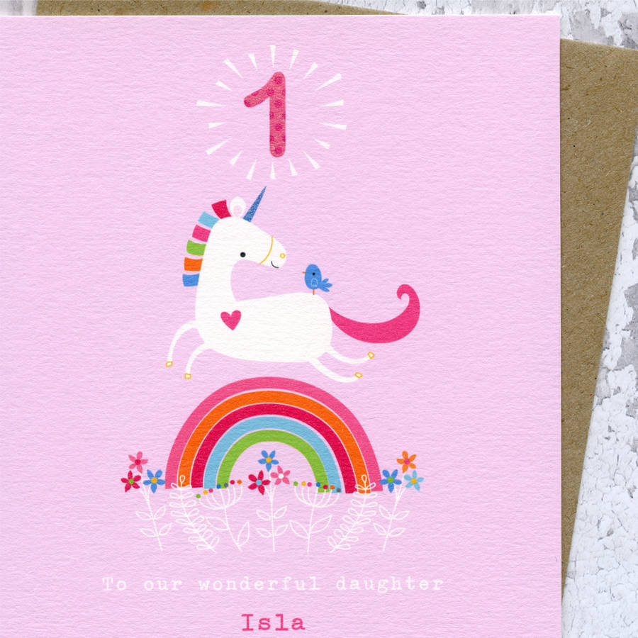 unicorn first birthday card or pick your age by the little cloth rabbit ...