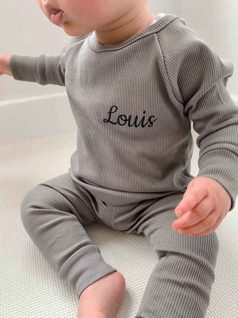 Personalised Ribbed Loungewear Set Classic Name, 1 of 5