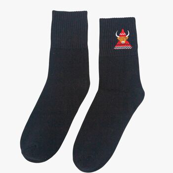 Women's Highland Cow Embroiderd Cotton Ankle Socks Three Pack, 3 of 5