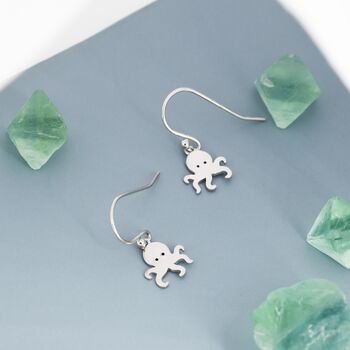 Sterling Silver Octopus Drop Hook Earrings, 4 of 11