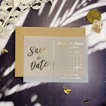 Gold Foil Save The Date Calendar Vellum Invites, 9 of 11
