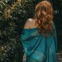Deep Teal Viscose Metallic Tassel Kimono Beach Cover Up, thumbnail 3 of 3