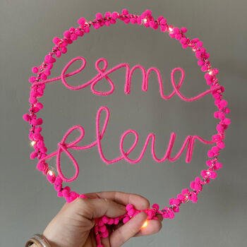 Personalised Pom Pom Fairy Light Hoop On Two Lines, 4 of 10