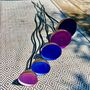 Set Of Five Copper Rain Catchers Pink, Blue, Lilac, Light Blue And Purple Garden Sculptures, thumbnail 2 of 7