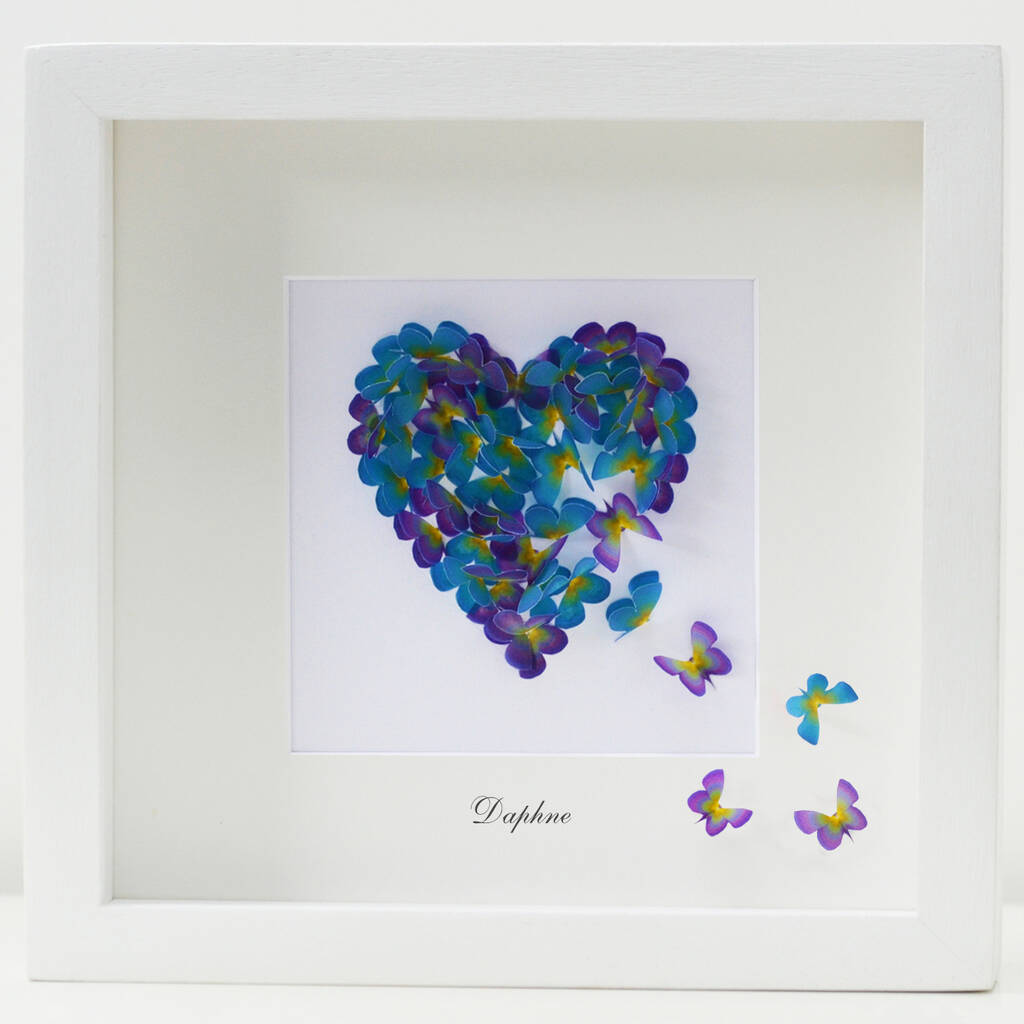 Framed Memorial Butterfly Heart Forget Me Not Colours, 1 of 7