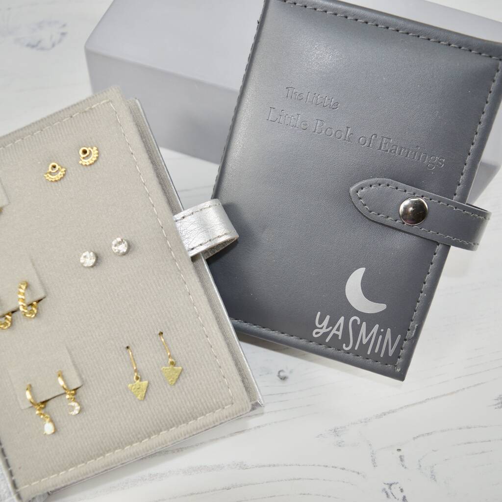 Earring Storage Book With Personalised Name And Moon, 1 of 8