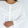 Women's White Cotton Long Sleeve Nightdress Yoke, thumbnail 3 of 4