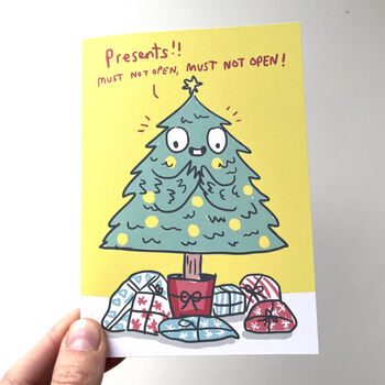 Funny Excited Christmas Tree Christmas Card, 2 of 3