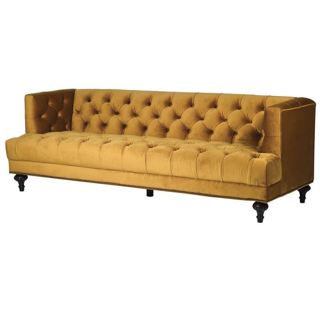 Mustard Velvet Buttoned Sofa