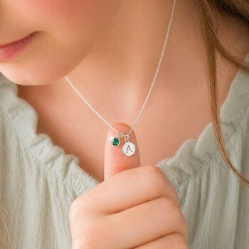 Girl's Personalised Initial And Birthstone Necklace In Sterling Silver, 2 of 9