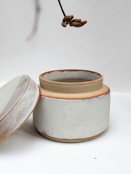 Handmade Lidded Ceramic Pot In An Almond Glaze, 2 of 3