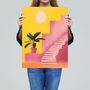 Pink Villa At Sunset Bright Yellow Wall Art Print, thumbnail 2 of 6