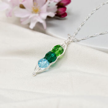 Crystal Birthstone Peapod Necklace Sterling Silver Family Jewellery, 2 of 5